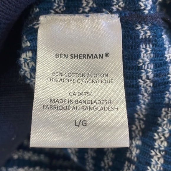[L] BEN SHERMAN Sweater Cotton Blue White Knit Crewneck Pullover gift for him - Picture 7 of 7